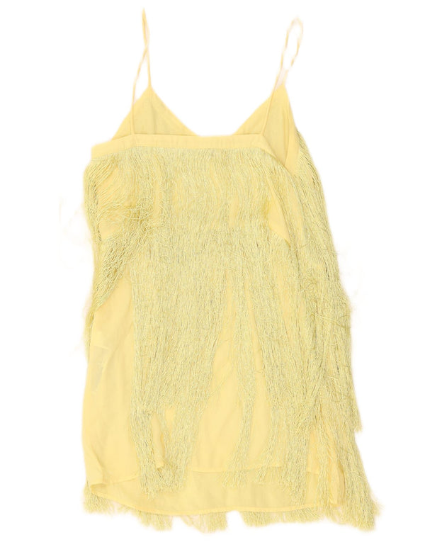 Zara Womens Charleston Dress UK 12 Poliéster Amarelo Médio