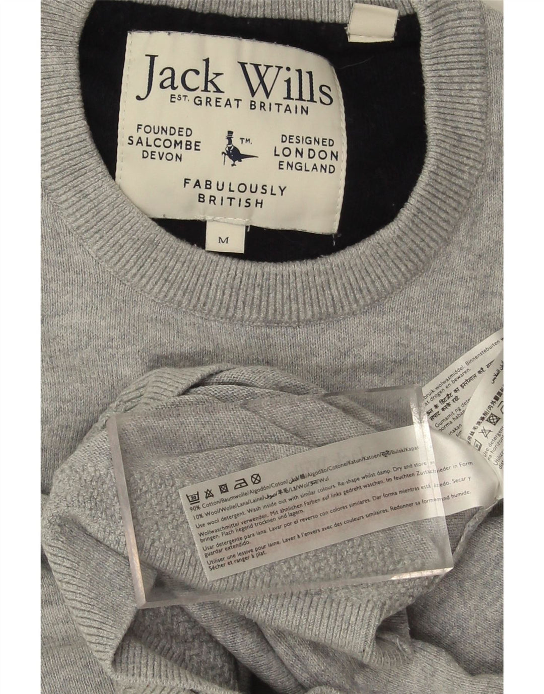 JACK WILLS Suéter masculino com gola redonda e algodão cinza médio