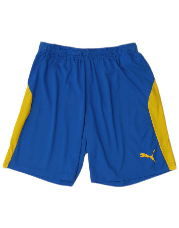 Shorts esportivos masculinos Puma médio azul colorblock poliéster