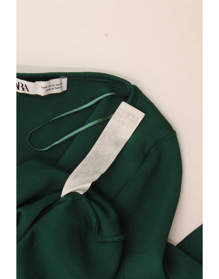 Zara Crop Top Feminino Manga Longa Reino Unido 8 Poliéster Verde Pequeno