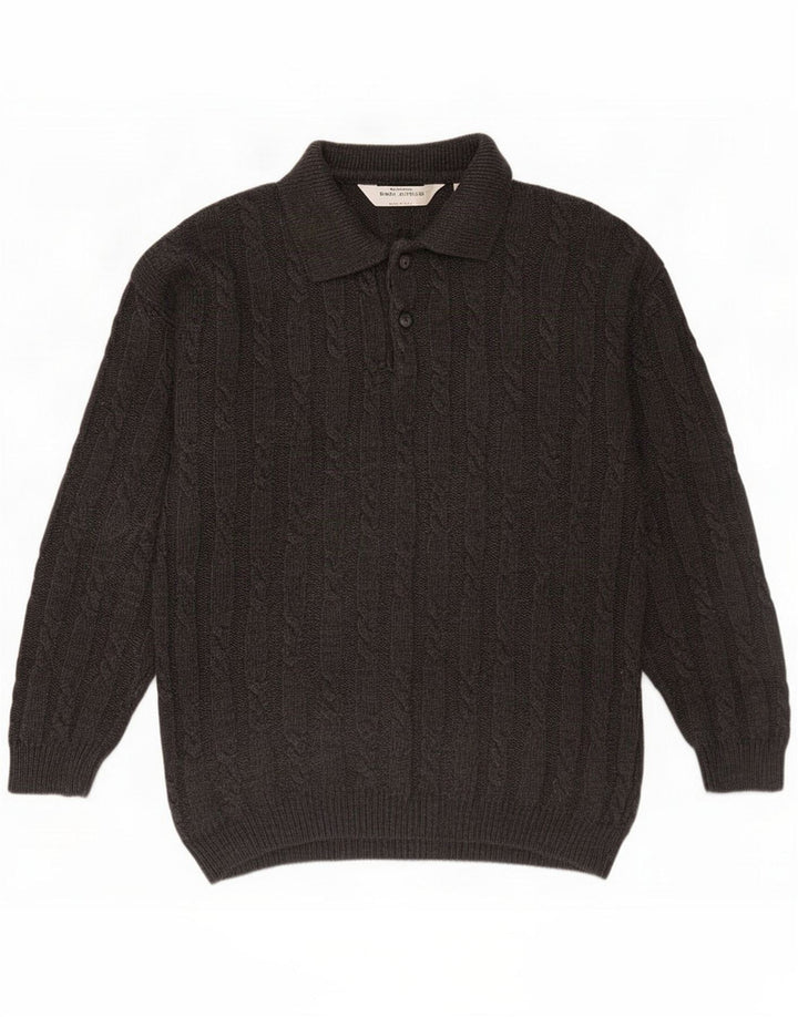 St. Suéter masculino Bernard com gola polo grande lã cinza