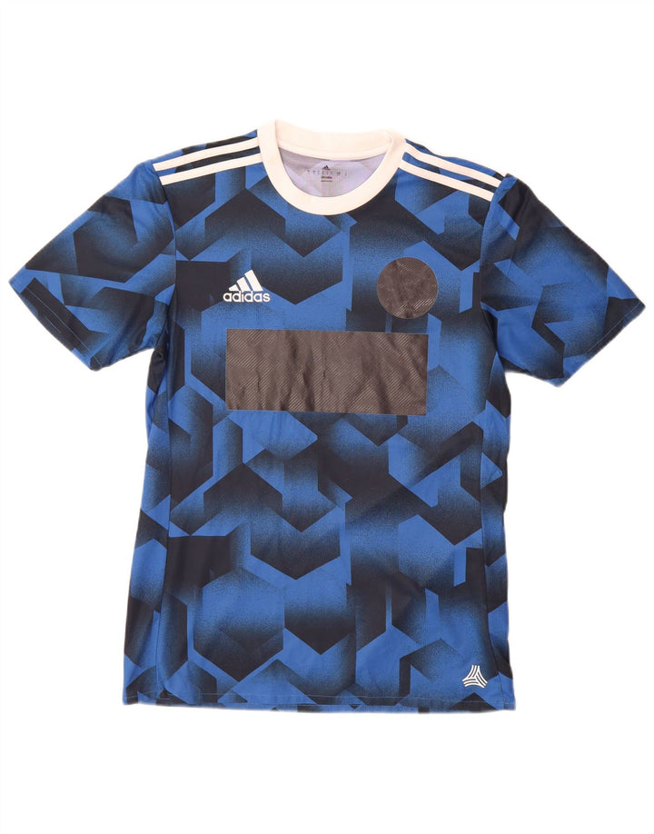 Adidas Mens Climalite Graphic Camiseta Top Pequeno Azul Geométrico Poliéster