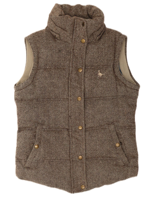 Colete acolchoado feminino Jack Wills Reino Unido 8 lã manchada marrom pequena