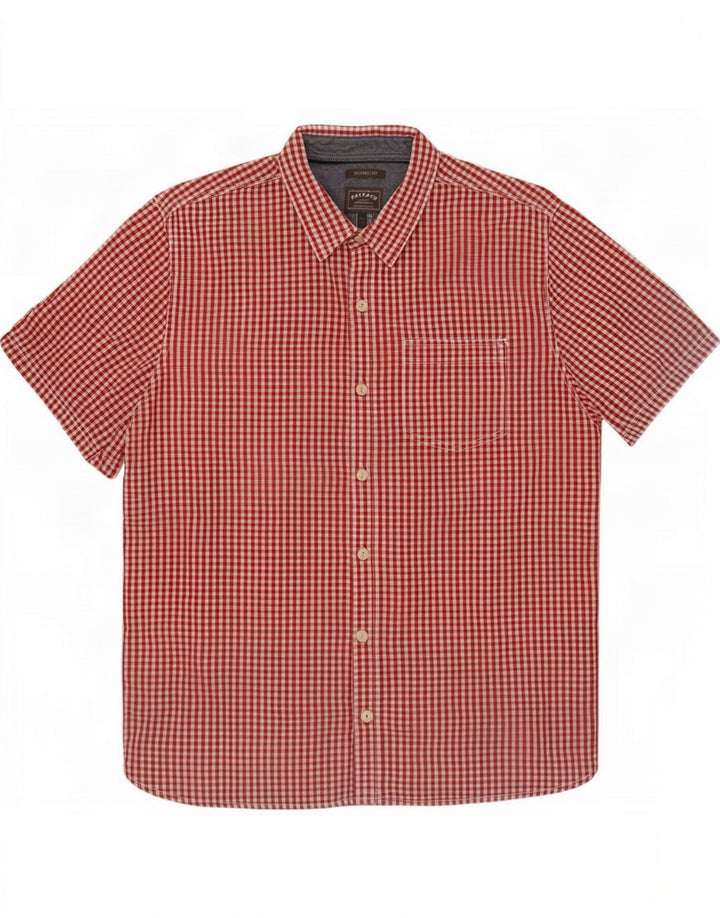 Camisa masculina de manga curta Fat Face Classic Fit grande algodão vermelho guingão