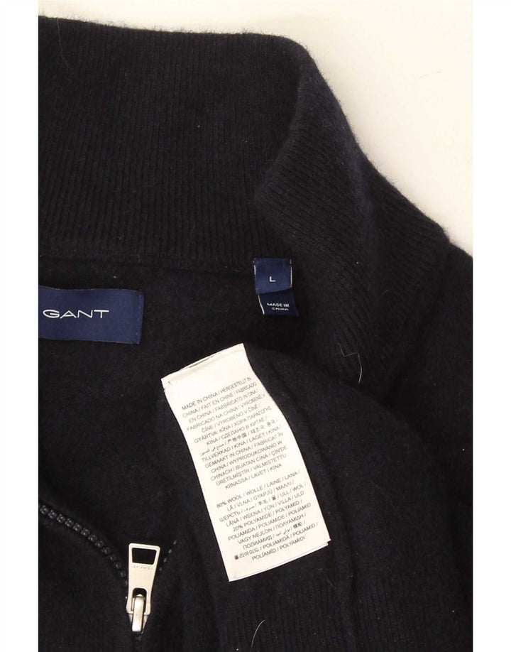 Suéter masculino Gant com zíper e gola grande de lã azul marinho