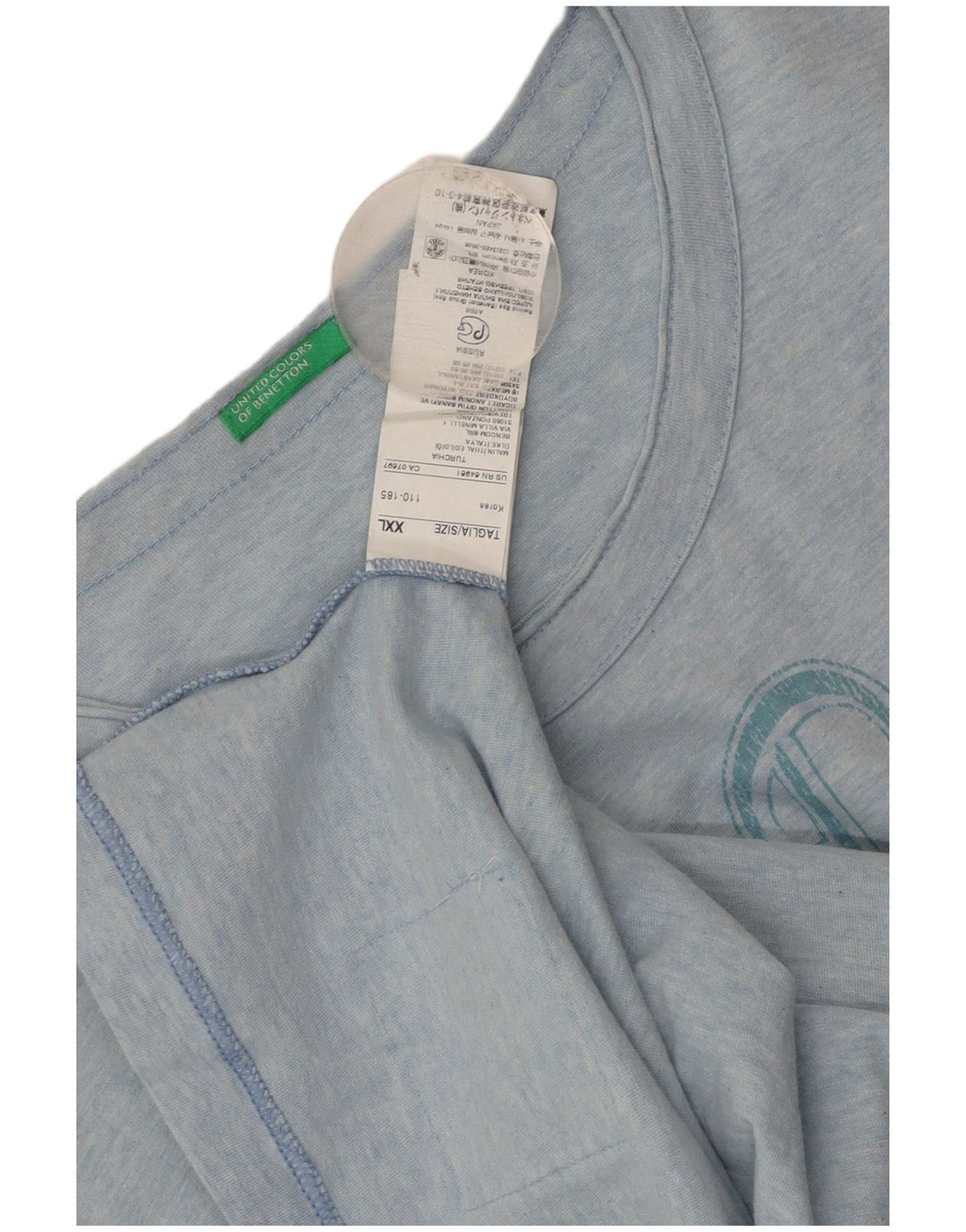 Camiseta gráfica masculina Benetton Top 2XL algodão azul