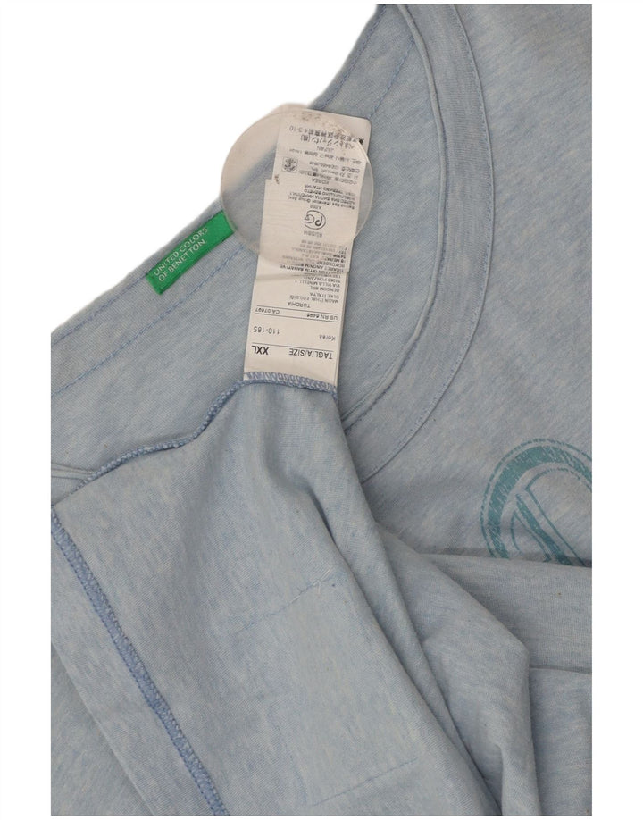 Camiseta gráfica masculina Benetton Top 2XL algodão azul