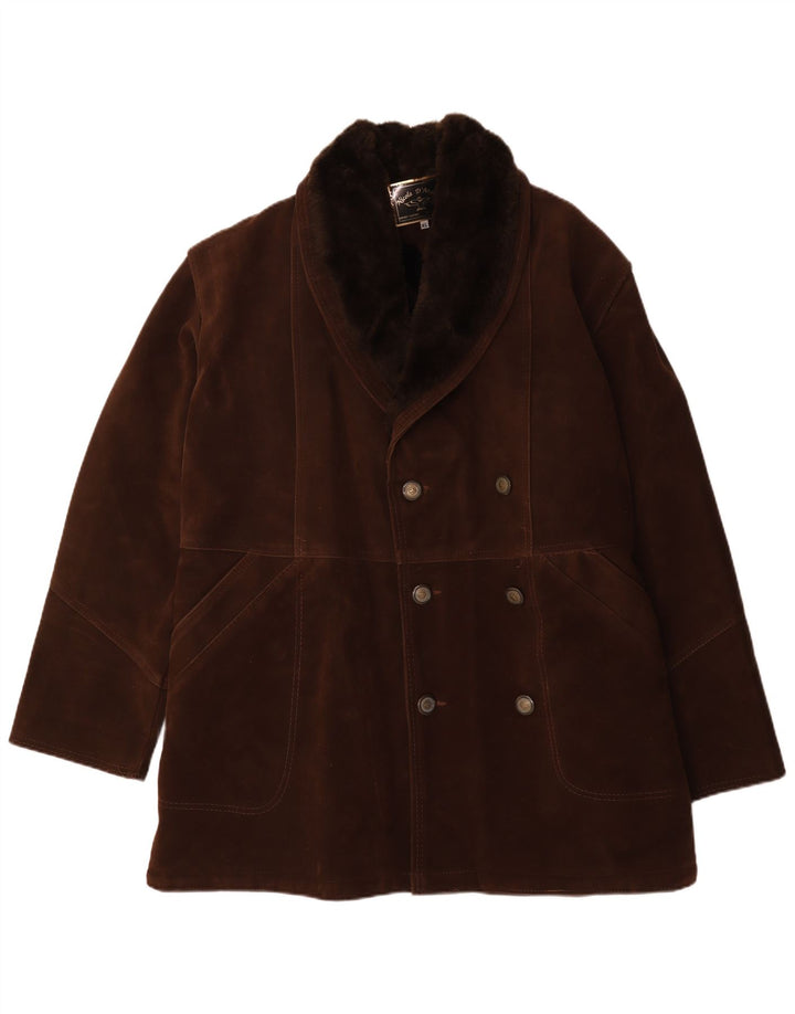 Casaco masculino Nicola D'Angelo Shearling com peito duplo UK 42 XL marrom