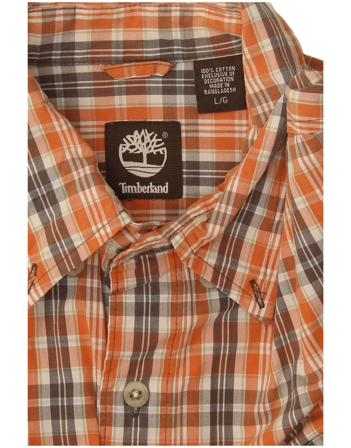 Camisa masculina Timberland grande laranja xadrez algodão