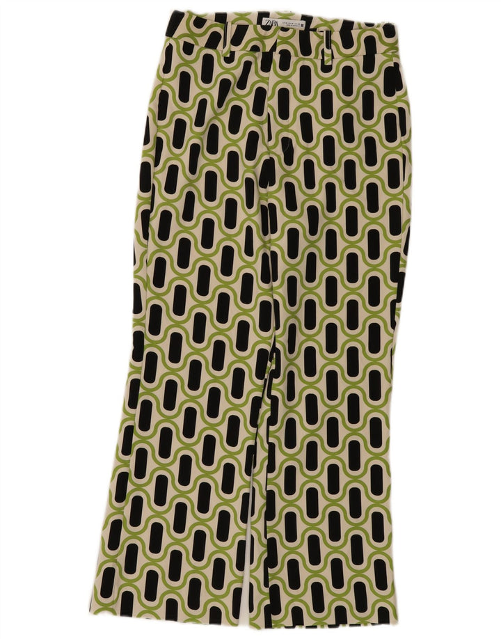 Zara Calça feminina casual bootcut médio W28 L26 verde geométrico