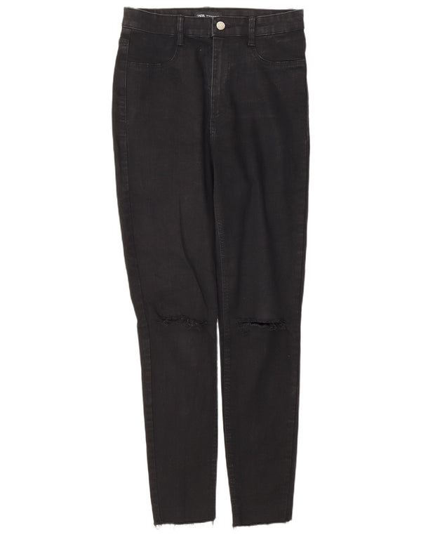 Calça jeans skinny feminina Zara cintura alta desgastada UE 40 médio W30 L28 preto