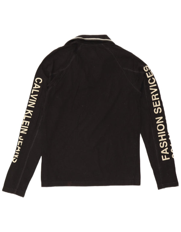 CALVIN KLEIN JEANS Camisa polo masculina gráfica de manga comprida pequena de algodão preto