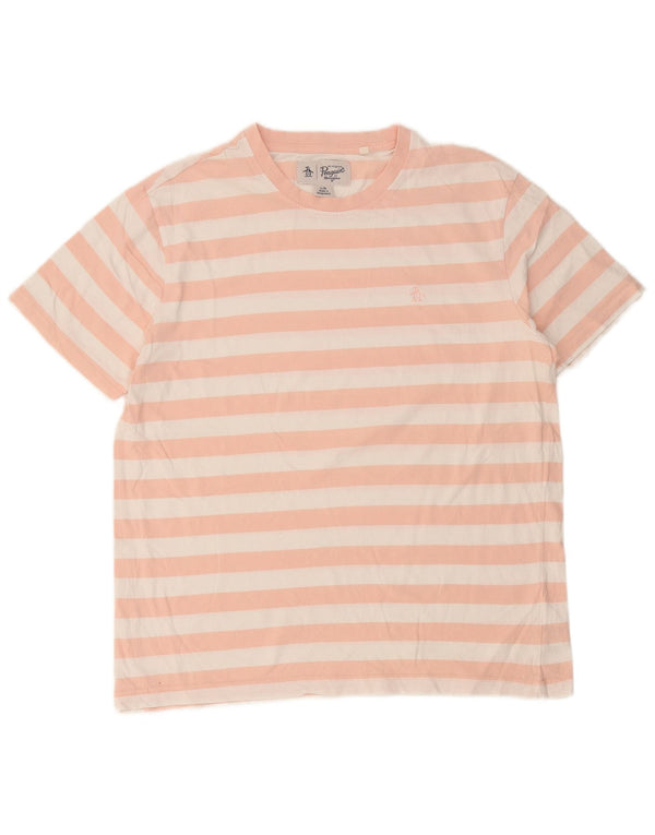Camiseta masculina Penguin Top grande algodão listrado rosa