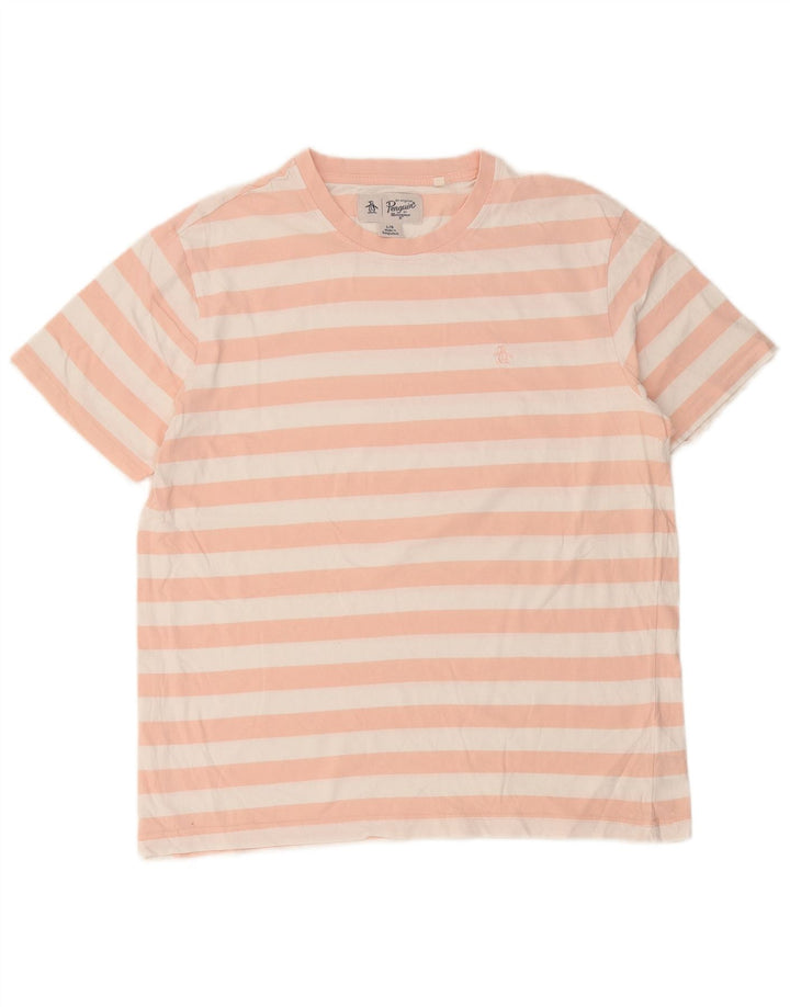 Camiseta masculina Penguin Top grande algodão listrado rosa