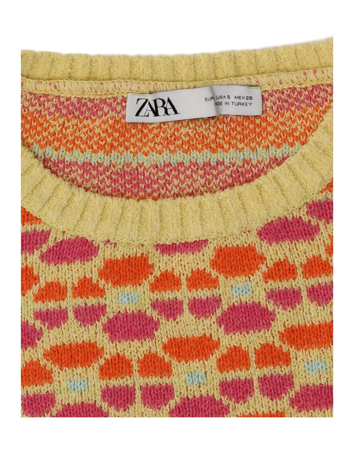 Zara Womens Crop Vest Tank Top UK 10 Pequeno Multicolorido Geométrico