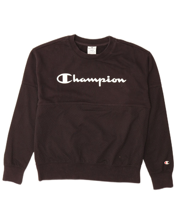 Jumper de moletom gráfico feminino Champion UK 16 grande algodão preto