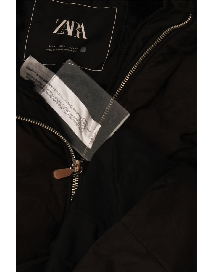 Jaqueta acolchoada com capuz feminina Zara UK 14 grande poliéster preto