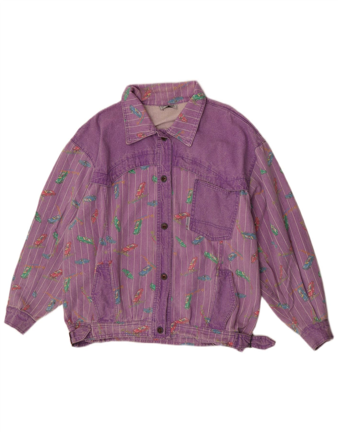 Jaqueta jeans feminina com padrão abstrato Tintoretto EU 42 grande roxo retrô