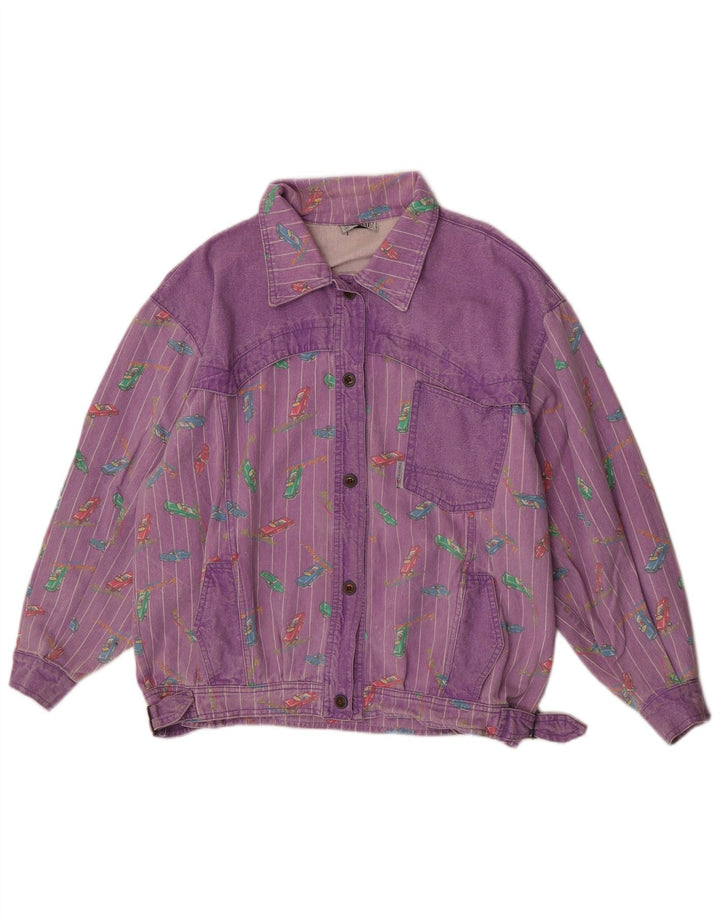 Jaqueta jeans feminina com padrão abstrato Tintoretto EU 42 grande roxo retrô
