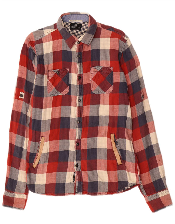 Camisa masculina de flanela SCOTCH & SODA de algodão xadrez vermelho médio