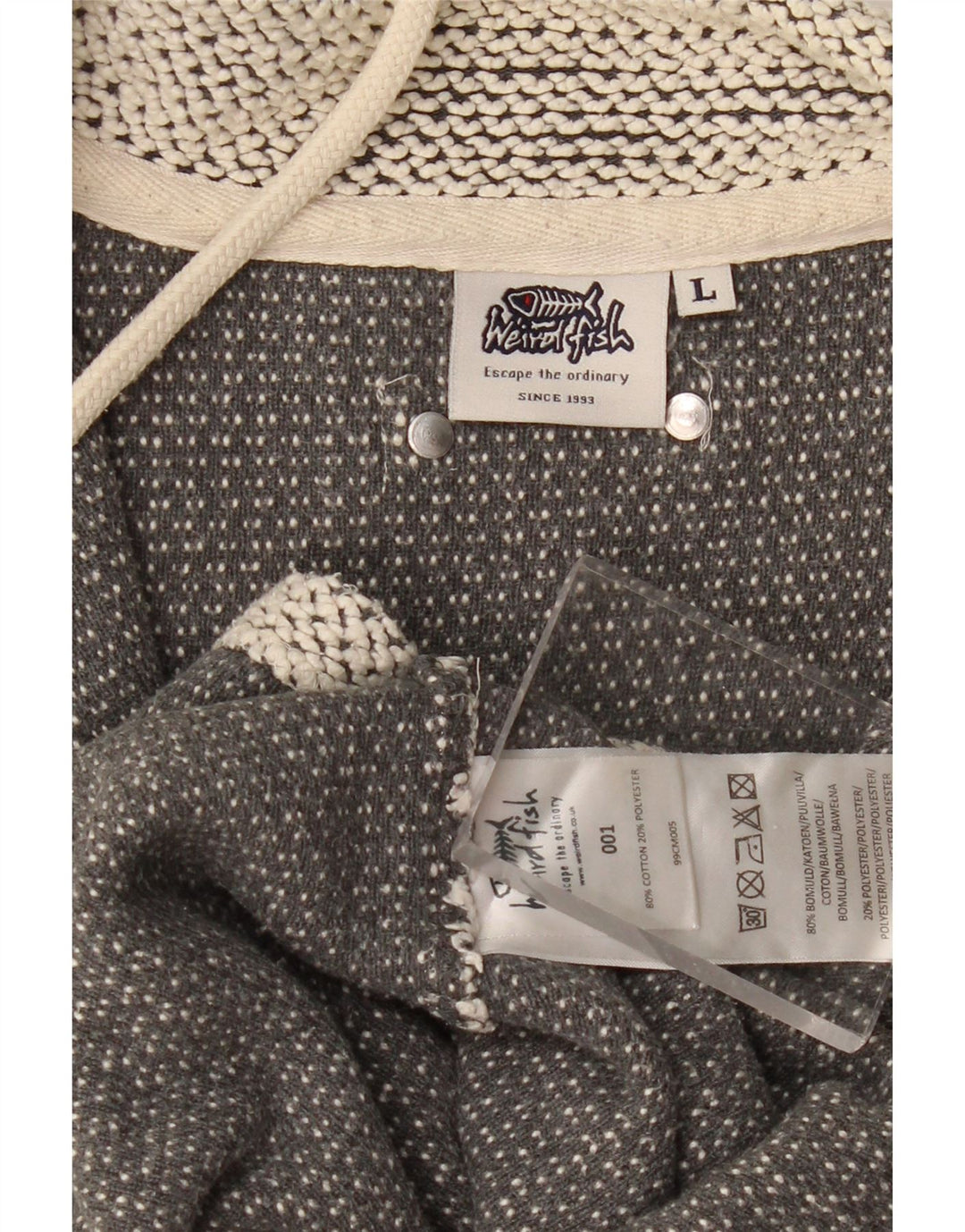 WEIRD FISH Suéter masculino com zíper e gola grande de algodão cinza