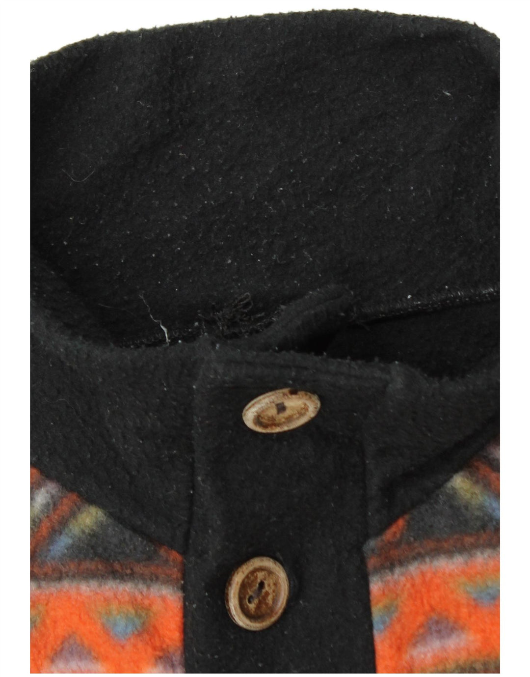 Jumper de lã masculino vintage com pescoço de botão grande preto geométrico