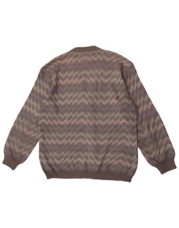 Suéter cardigã masculino Bernardini lã listrada cinza médio