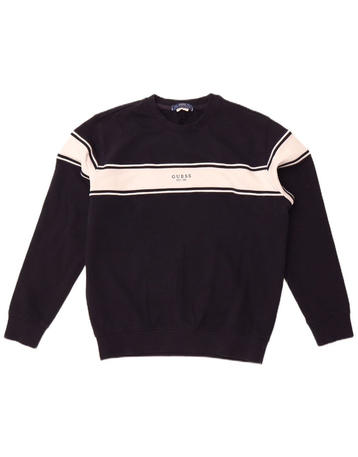 Guess moletom masculino gráfico jumper pequeno azul marinho colorblock algodão