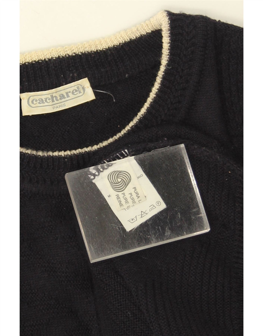Suéter masculino Cacharel com gola redonda XL azul marinho lã nova