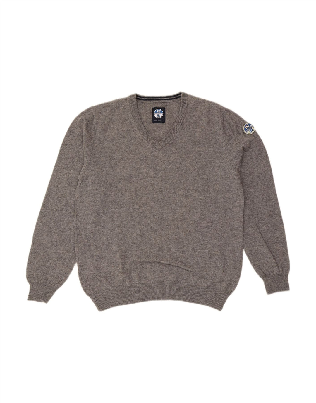 Suéter masculino com decote em V NORTH SAILS lã cinza médio