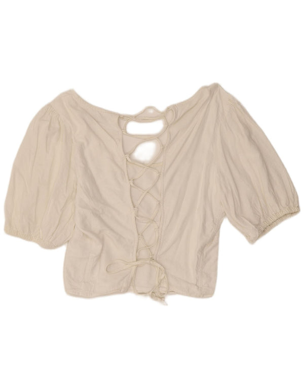 Top curto feminino de manga curta Abercrombie & Fitch UK 18 XL off white linho
