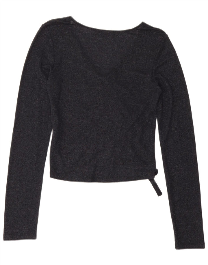 All Saints Crop Top Feminino Manga Longa Reino Unido 12 Viscose Azul Marinho Médio