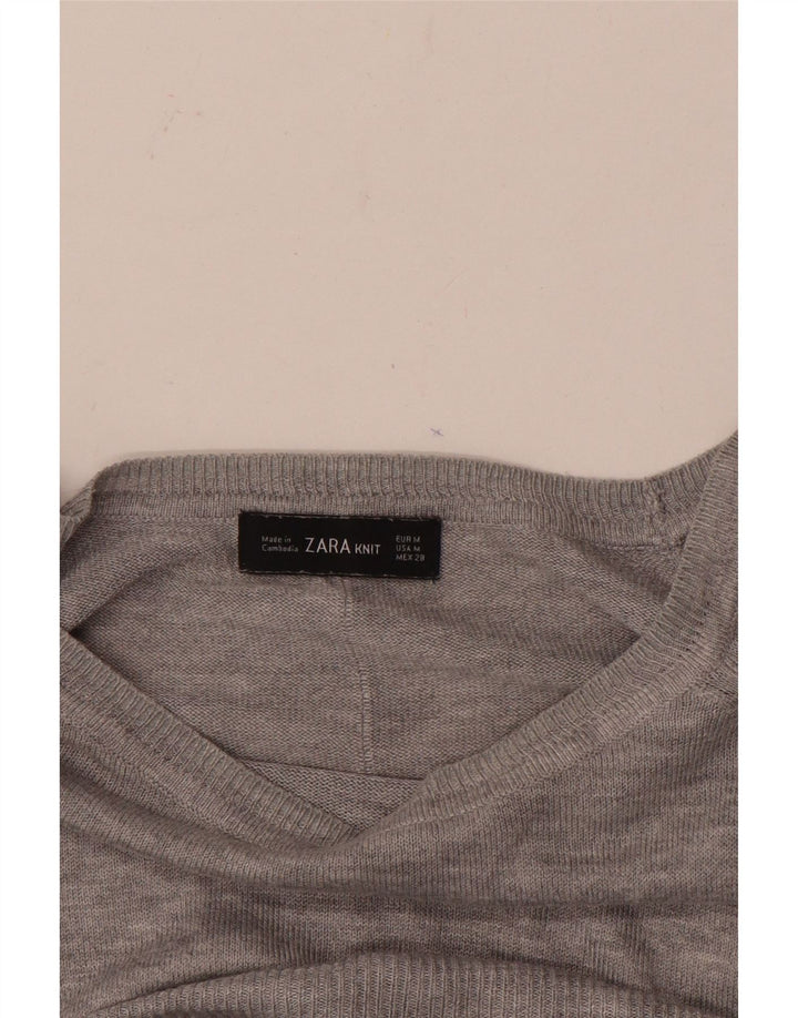 Suéter feminino Zara com gola canoa UK 14 cinza médio