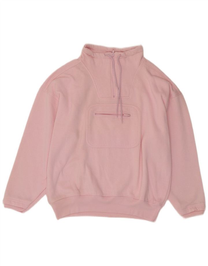 Suéter feminino vintage com zíper e gola grande, tamanho UK 16, rosa grande
