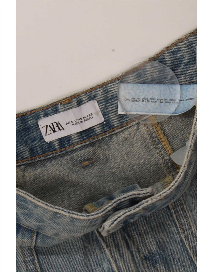 Mini saia jeans feminina Zara pequena W26 algodão azul