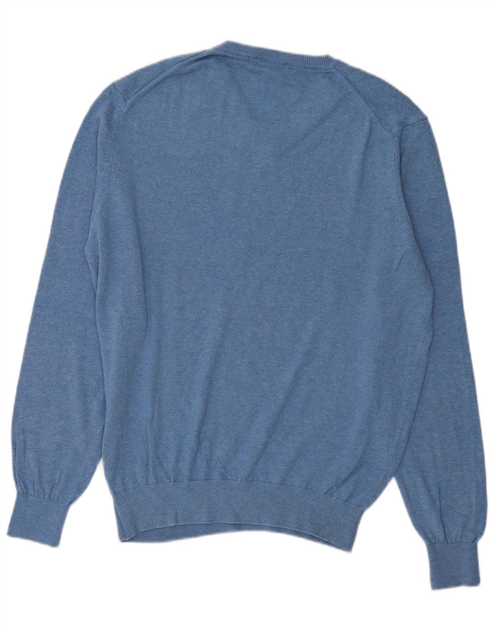 CALVIN KLEIN Suéter masculino de golfe com decote em V grande algodão azul