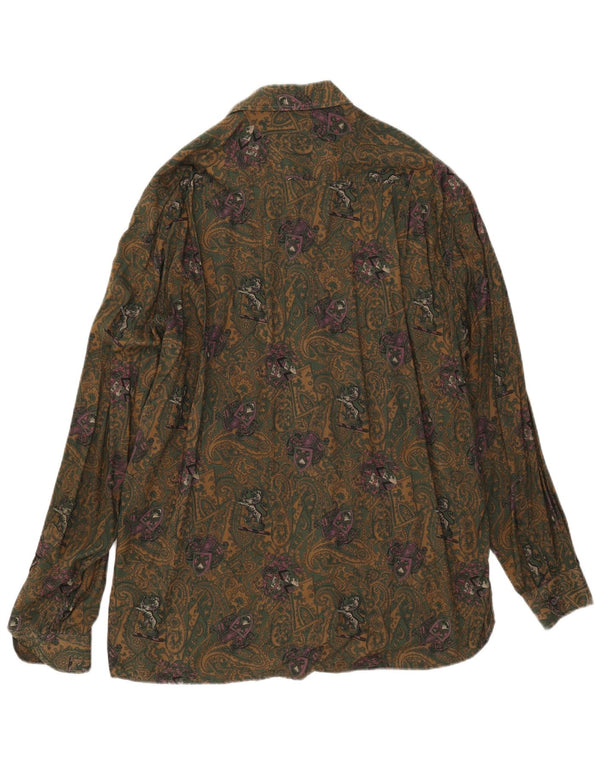 Camisa masculina vintage XL cáqui Paisley Viscose