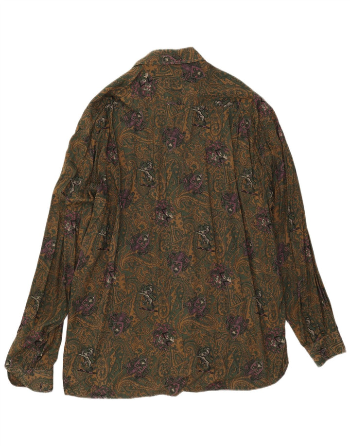Camisa masculina vintage XL cáqui Paisley Viscose