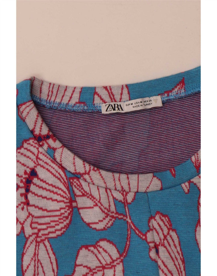 Vestido básico feminino Zara UK 12 azul médio floral