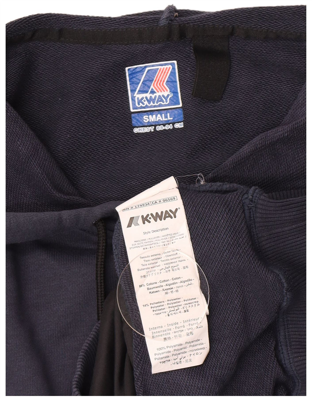 Suéter masculino com capuz K-Way pequeno algodão azul marinho