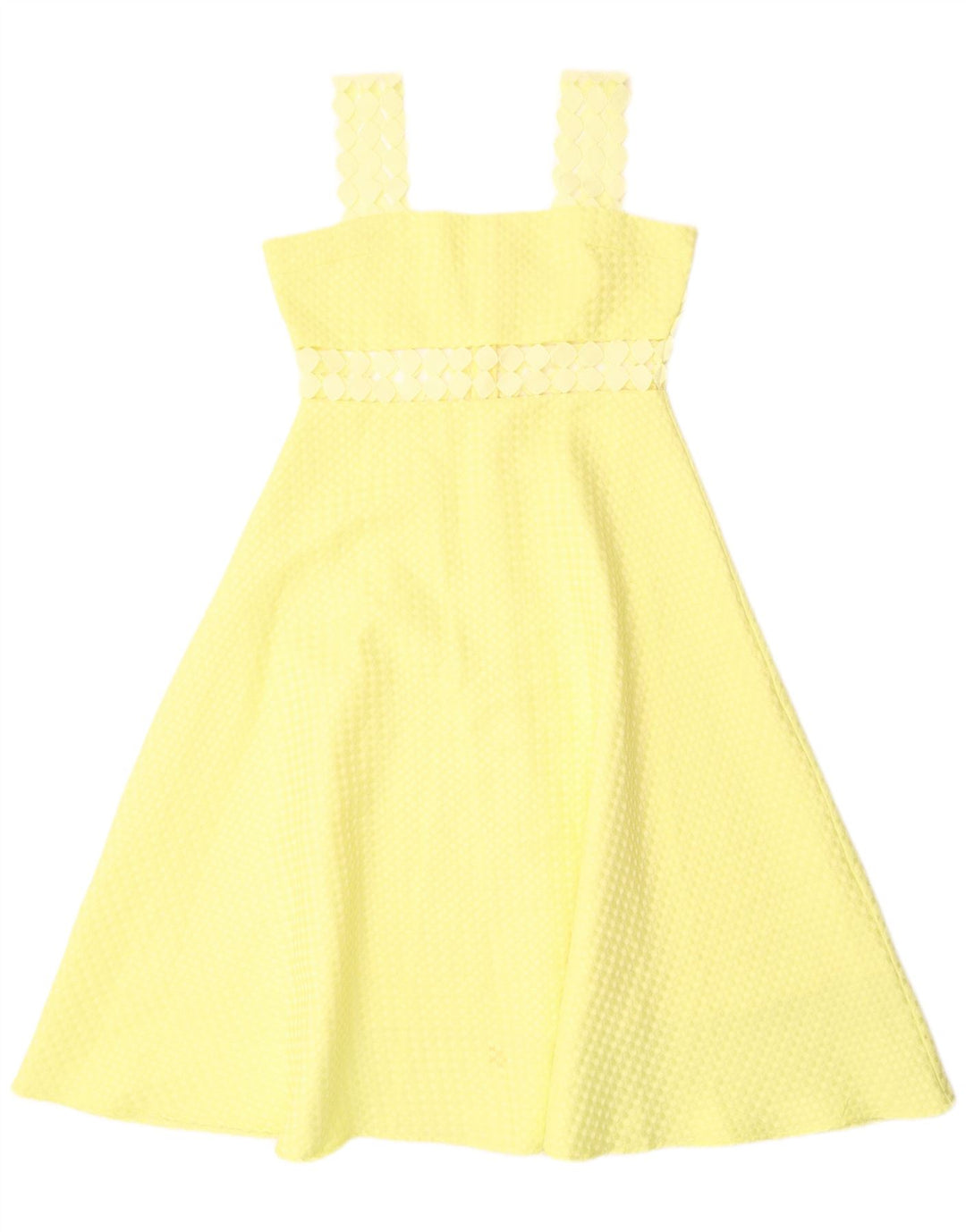 Vestido feminino Paperlace sem mangas evasê UK 12 poliéster amarelo médio
