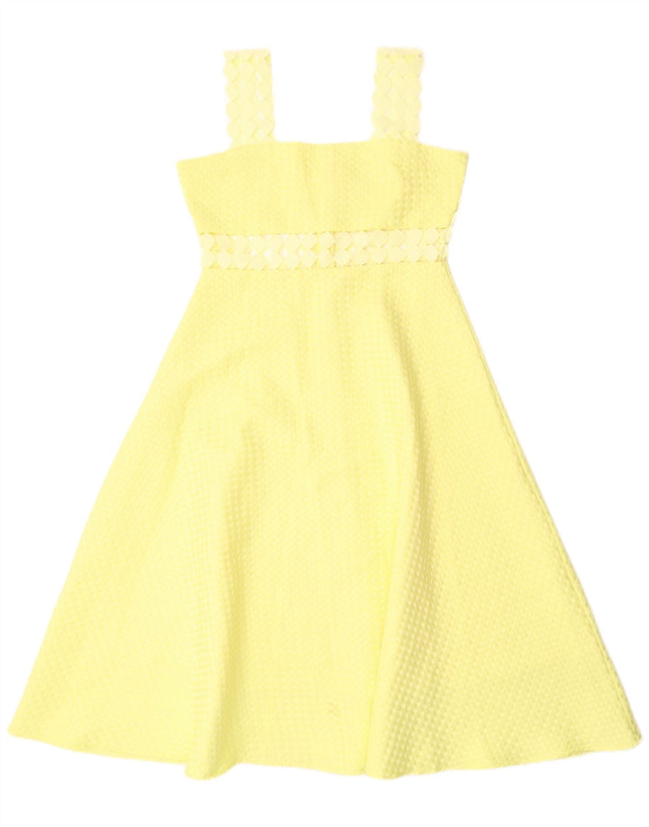 Vestido feminino Paperlace sem mangas evasê UK 12 poliéster amarelo médio