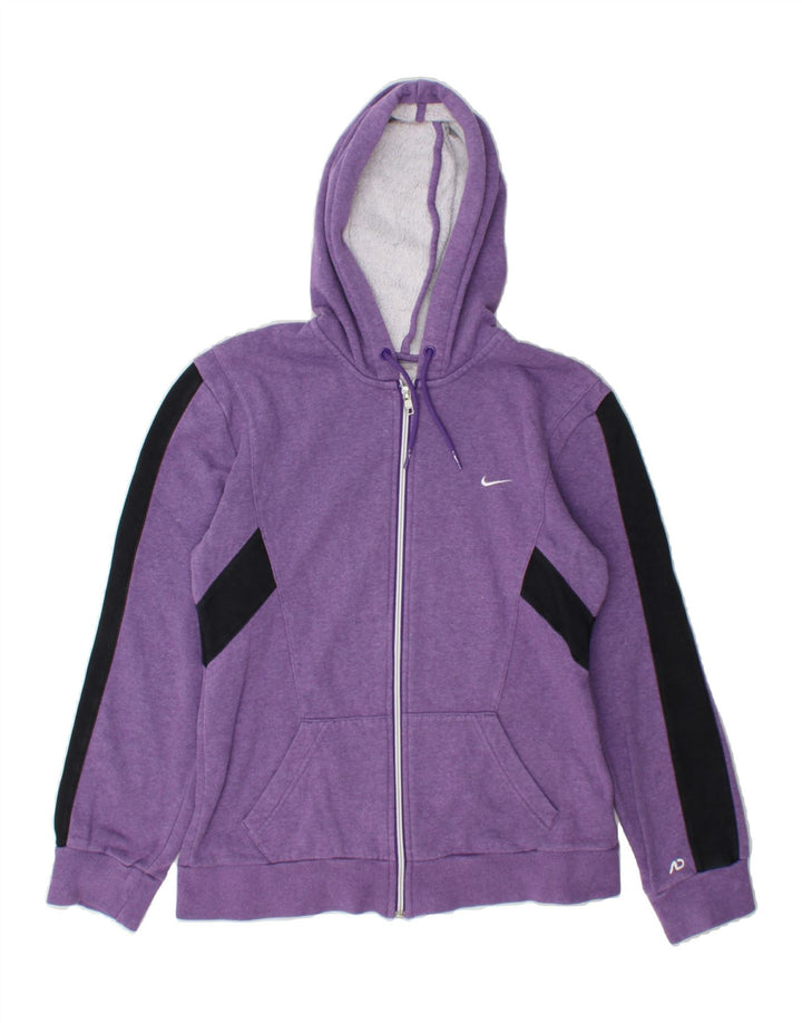 NIKE Womens Zip Hoodie Sweater UK 14 Medium Purple Colourblock Cotton Vintage Nike and Second-Hand Nike from Messina Hembry 