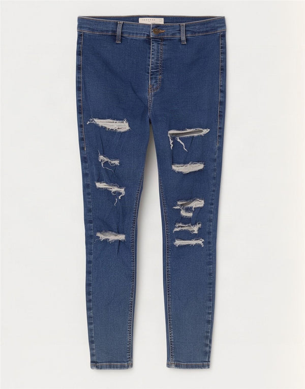 Topshop Womens Joni Distressed Skinny Jeans W30 L27 Blue Cotton