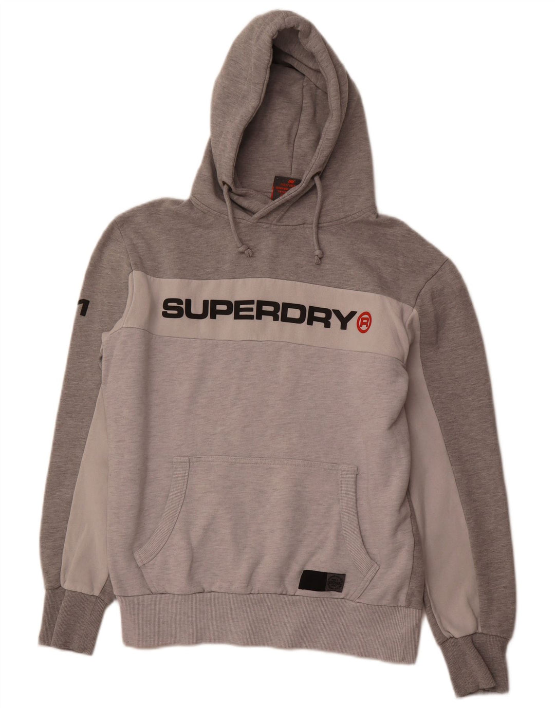 SUPERDRY moletom com capuz gráfico masculino XL cinza colorblock algodão