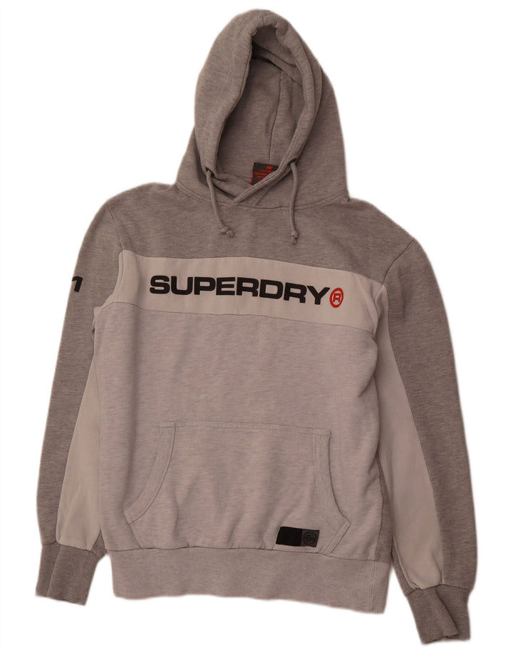 SUPERDRY moletom com capuz gráfico masculino XL cinza colorblock algodão