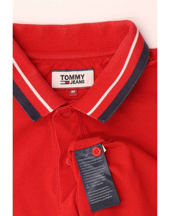 Camisa polo masculina Tommy Hilfiger média listrada vermelha de algodão