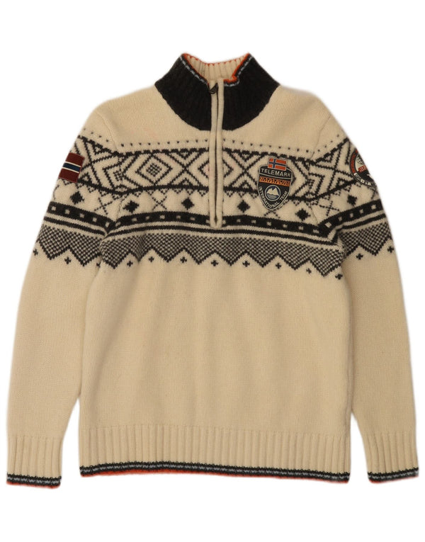 Suéter feminino Napapijri com gola e zíper gráfico UK 18 XL Branco Fair Isle