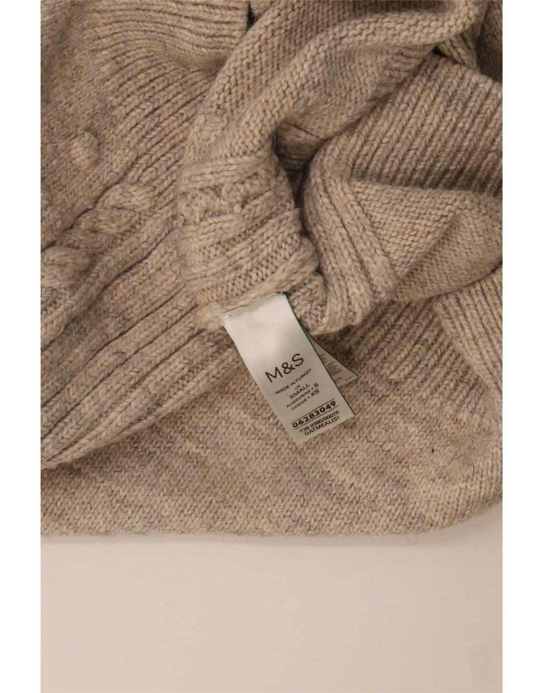 Suéter feminino Marks & Spencer com gola tartaruga Reino Unido 10 pequeno bege