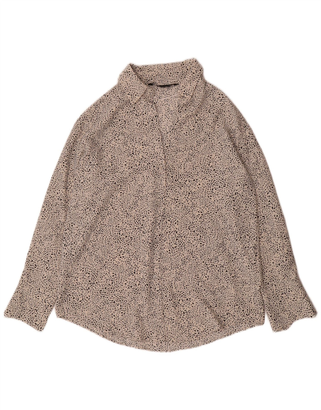 Blusa camisa oversized feminina Zara Reino Unido 10 poliéster manchado branco pequeno